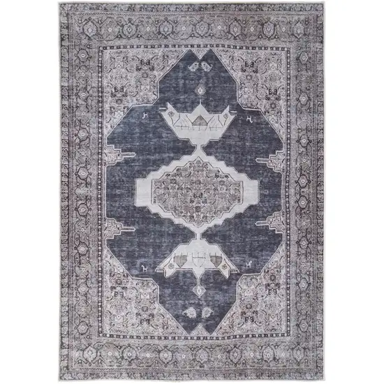 Gray Ivory and Taupe Oriental Power Loom Washable Area Rug Photo 2