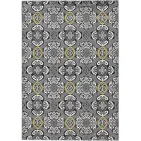 Photo of Gray Ivory and Yellow Damask Power Loom Area Rug