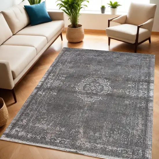 Gray Medallion Non Skid Area Rug Photo 1