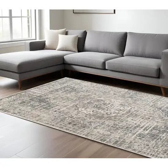 Medium Gray and Ivory Medallion Power Loom Area Rug Photo 1