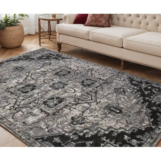 Black and Gray Medallion Power Loom Area Rug Photo 1