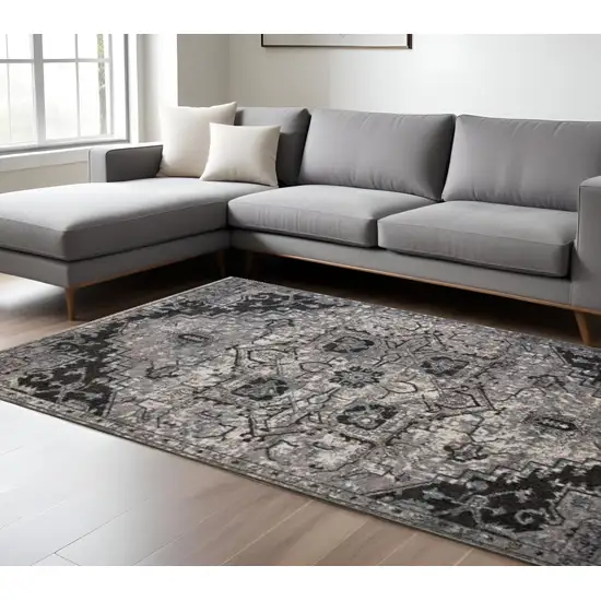 Black and Gray Medallion Power Loom Area Rug Photo 1