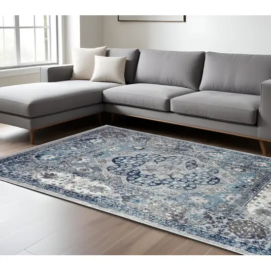 Blue and Gray Medallion Power Loom Area Rug Photo 1