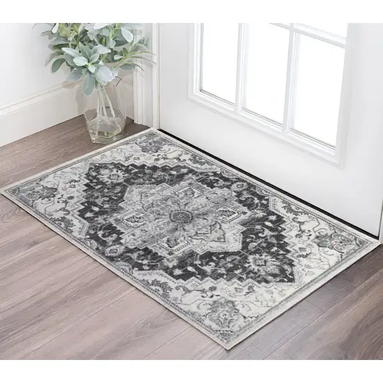 Gray and Dark Gray Medallion Power Loom Area Rug Photo 1