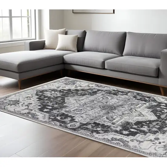 Gray and Dark Gray Medallion Power Loom Area Rug Photo 1