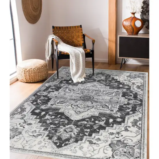 Gray Medallion Power Loom Area Rug Photo 5