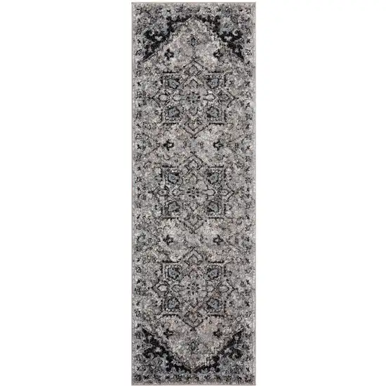 Gray Medallion Power Loom Runner Rug Photo 1