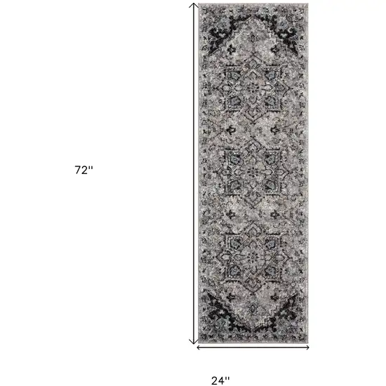 Gray Medallion Power Loom Runner Rug Photo 6