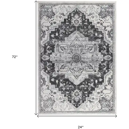 Gray Medallion Power Loom Runner Rug Photo 5