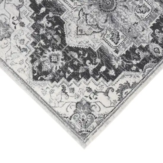 Gray Medallion Power Loom Runner Rug Photo 3