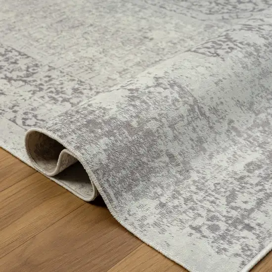 Gray Medallion Washable Non Skid Area Rug Photo 4