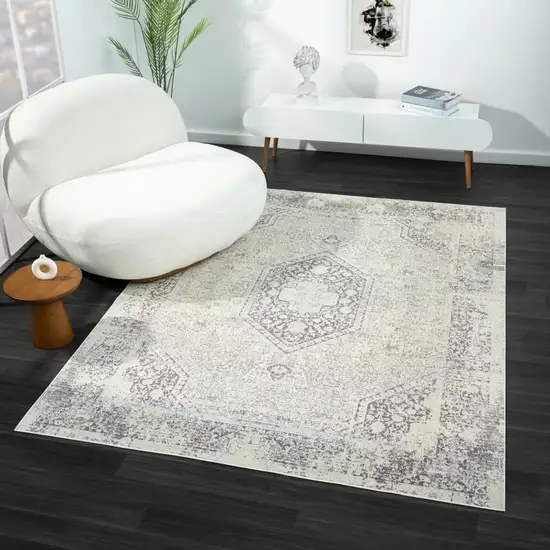 Gray Medallion Washable Non Skid Area Rug Photo 8