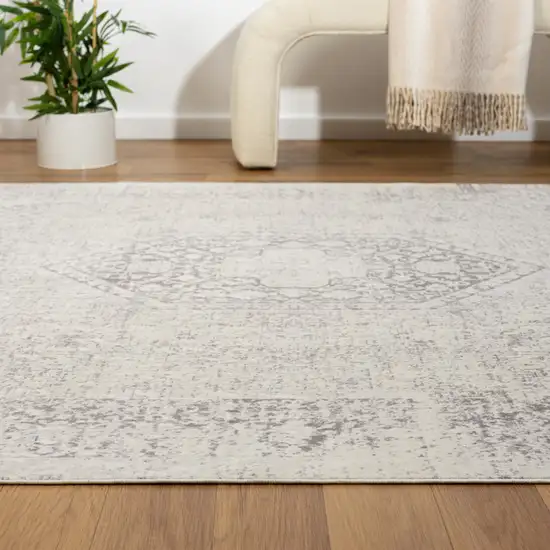 Gray Medallion Washable Non Skid Area Rug Photo 7