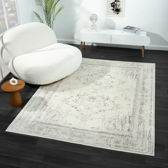 Gray Medallion Washable Non Skid Area Rug Photo 7