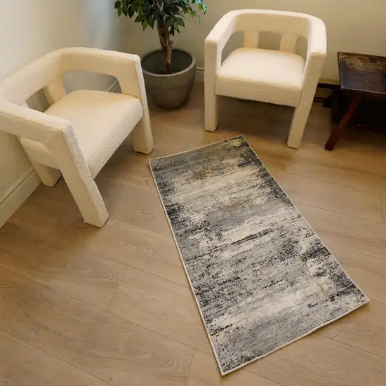 Gray Mod Distressed Strokes Runner Rug Photo 1