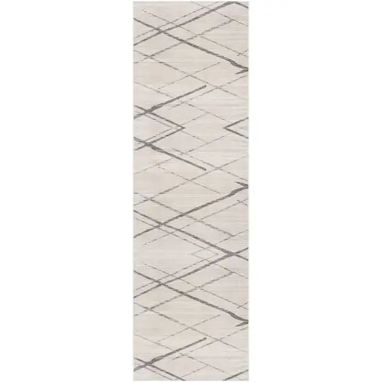 Gray and Ivory Geometric Runner Rug Photo 2