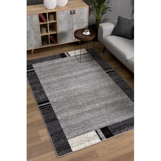 Gray Modern Bordered Area Rug Photo 6