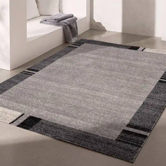 Gray Modern Bordered Area Rug Photo 3