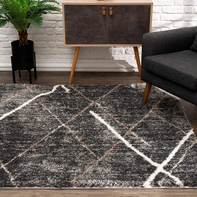 Gray Modern Distressed Lines Area Rug Photo 4