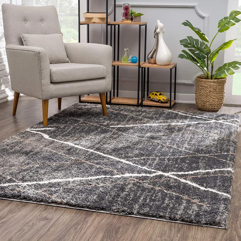 Gray Modern Distressed Lines Area Rug Photo 4