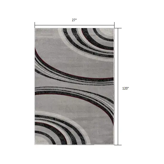 10' Gray Abstract Power Loom Runner Rug Photo 3