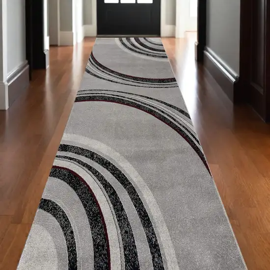 10' Gray Abstract Power Loom Runner Rug Photo 1