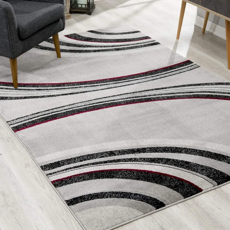 Gray Modern Geometric Runner Rug Photo 2