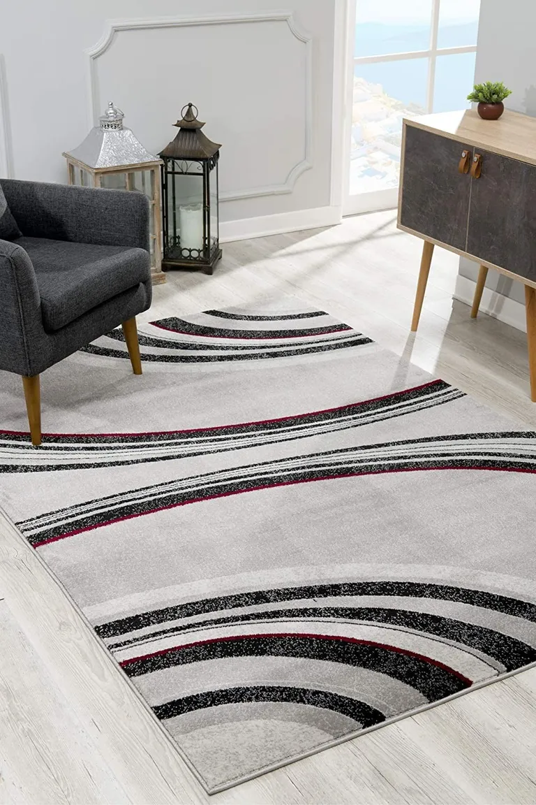 Gray Modern Geometric Runner Rug Photo 3