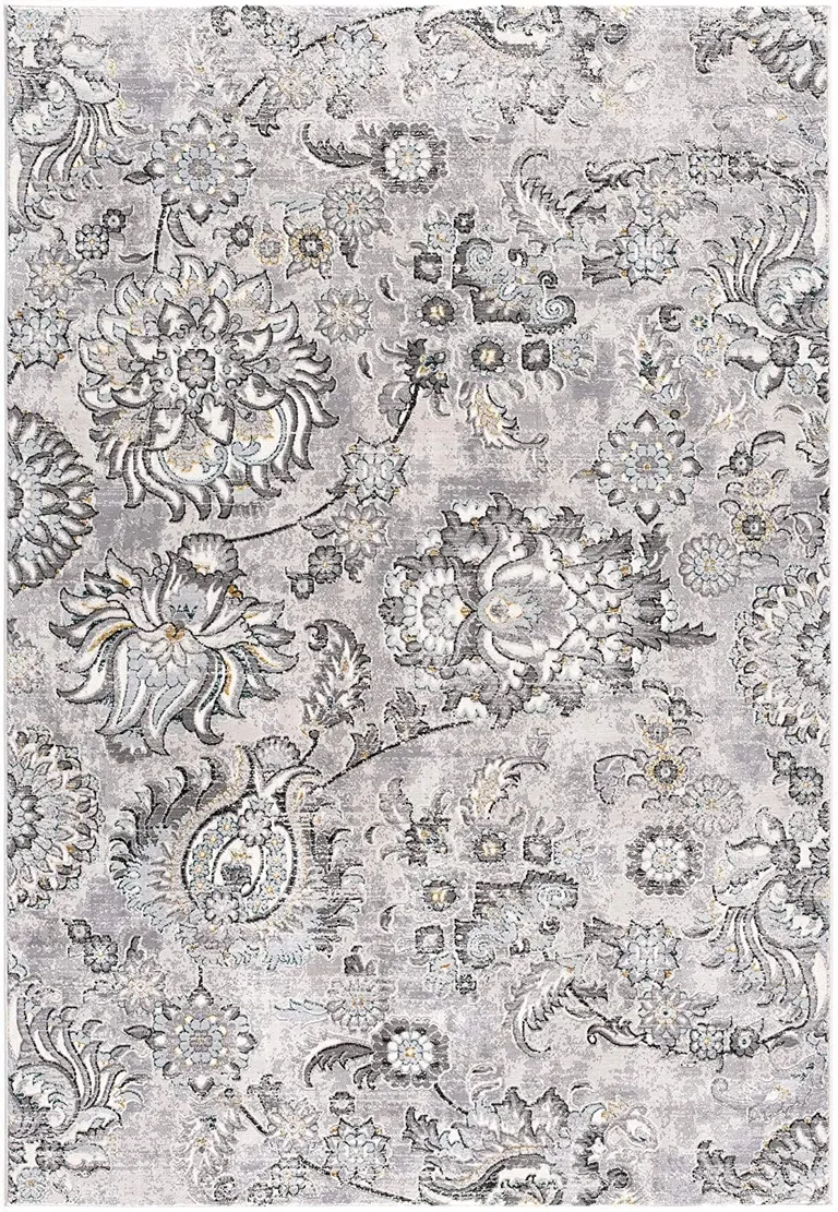 Gray Modern Jacobean Floral Area Rug Photo 1