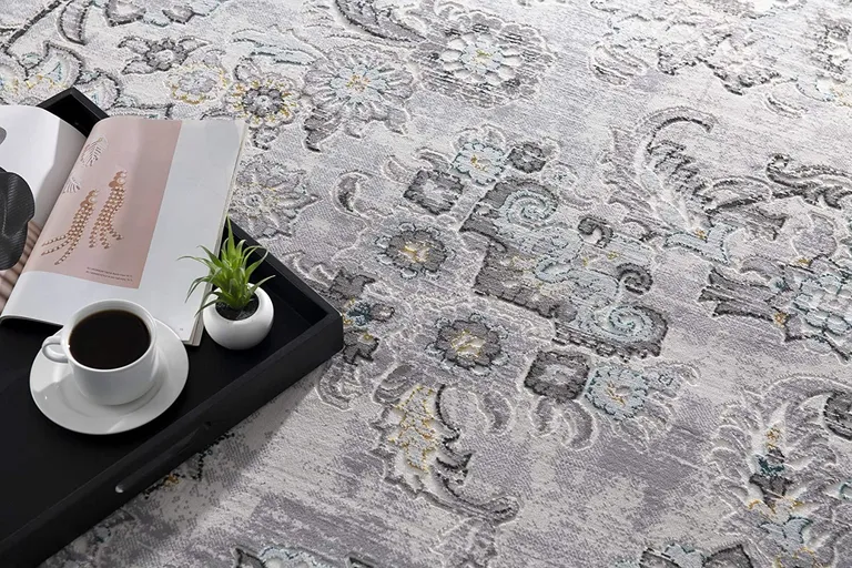 Gray Modern Jacobean Floral Area Rug Photo 5