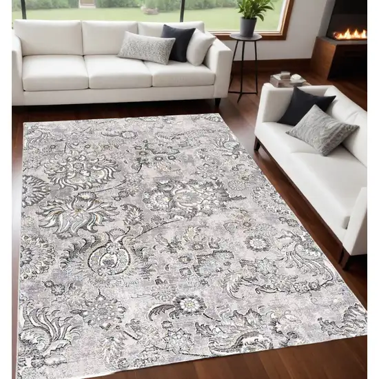 Gray Damask Power Loom Area Rug Photo 1