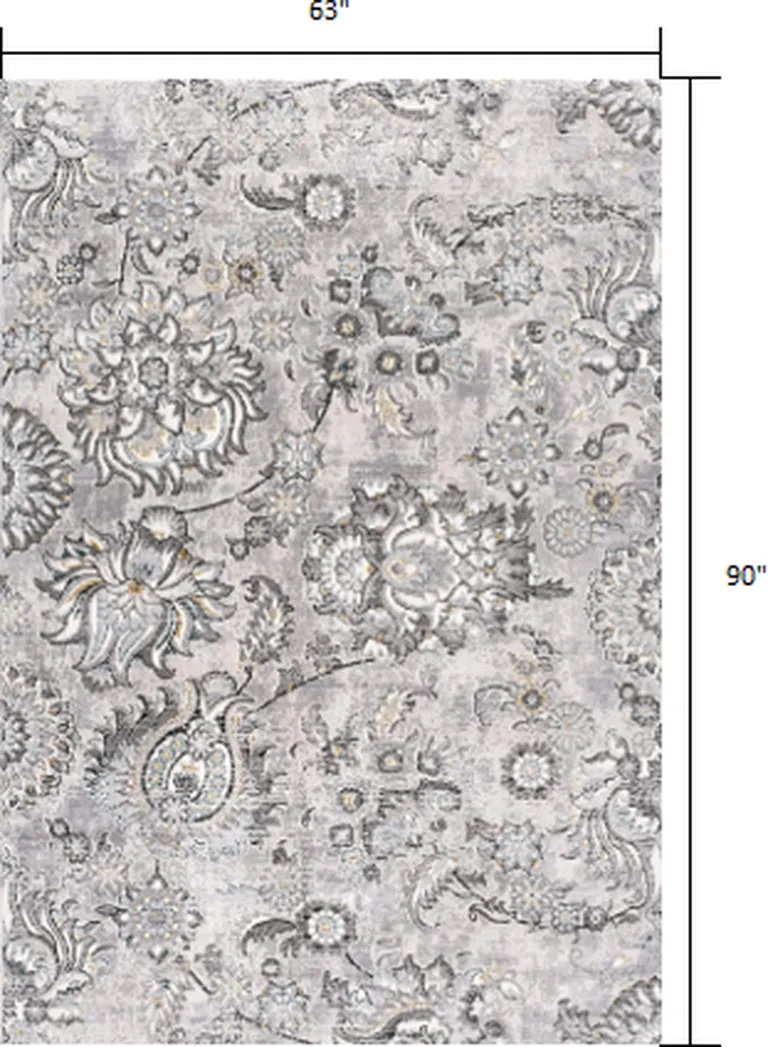 Gray Modern Jacobean Floral Area Rug Photo 2