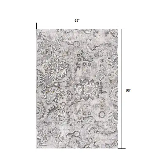 Gray Modern Jacobean Floral Area Rug Photo 2