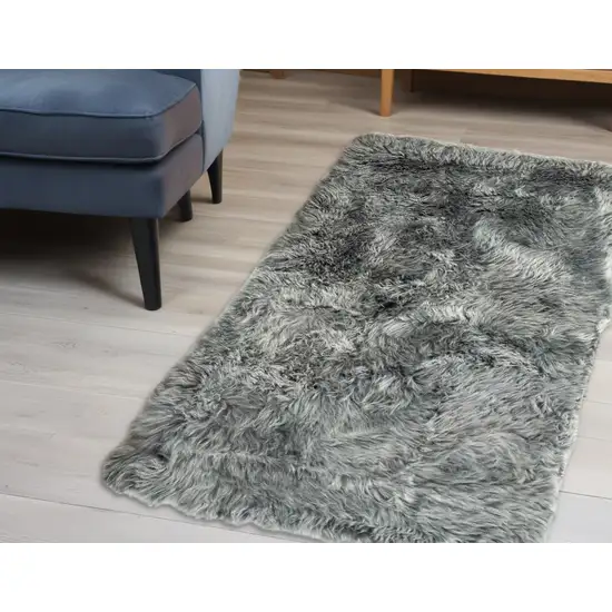 Gray Natural Rectangular Sheepskin Area Rug Photo 1