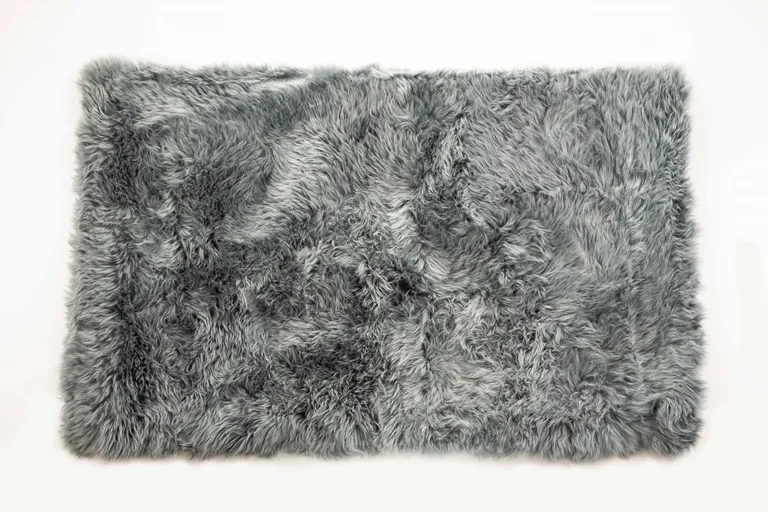 Gray Natural Rectangular Sheepskin Area Rug Photo 1