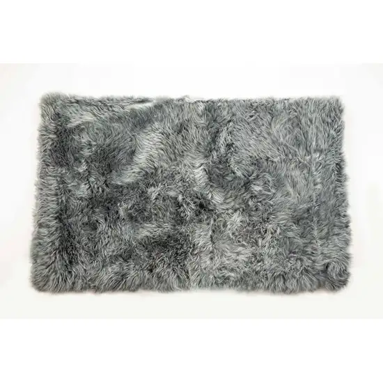 Gray Natural Rectangular Sheepskin Area Rug Photo 1