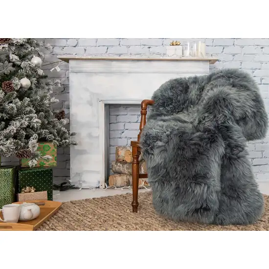 Gray Natural Rectangular Sheepskin Area Rug Photo 5