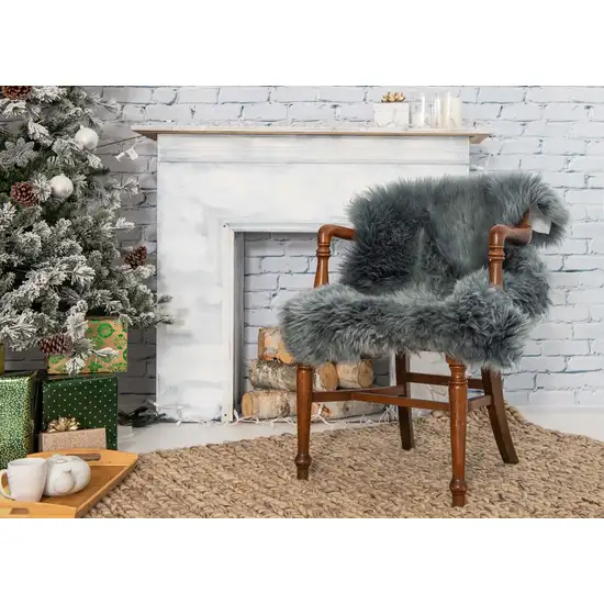 Gray Natural Rectangular Sheepskin Area Rug Photo 5