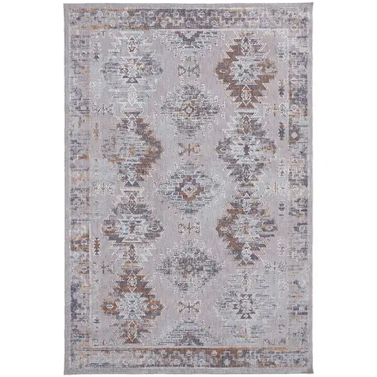 Gray Orange And Blue Geometric Power Loom Distressed Stain Resistant Area Rug Photo 1