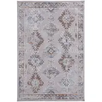 Photo of Gray Orange And Blue Geometric Power Loom Distressed Stain Resistant Area Rug