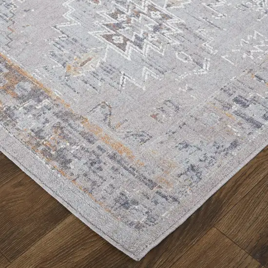 Gray Orange And Blue Geometric Power Loom Distressed Stain Resistant Area Rug Photo 3