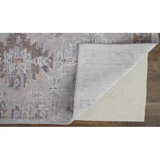 Gray Orange And Blue Geometric Power Loom Distressed Stain Resistant Area Rug Photo 4