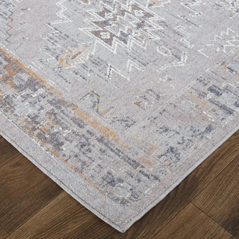 Gray Orange And Blue Geometric Power Loom Distressed Stain Resistant Area Rug Photo 3