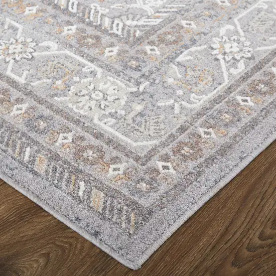 Gray Orange And Ivory Floral Power Loom Stain Resistant Area Rug Photo 6