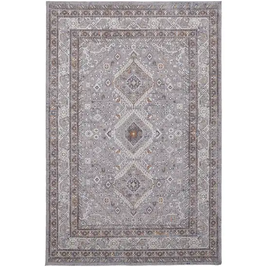 Gray Orange And Ivory Floral Power Loom Stain Resistant Area Rug Photo 4