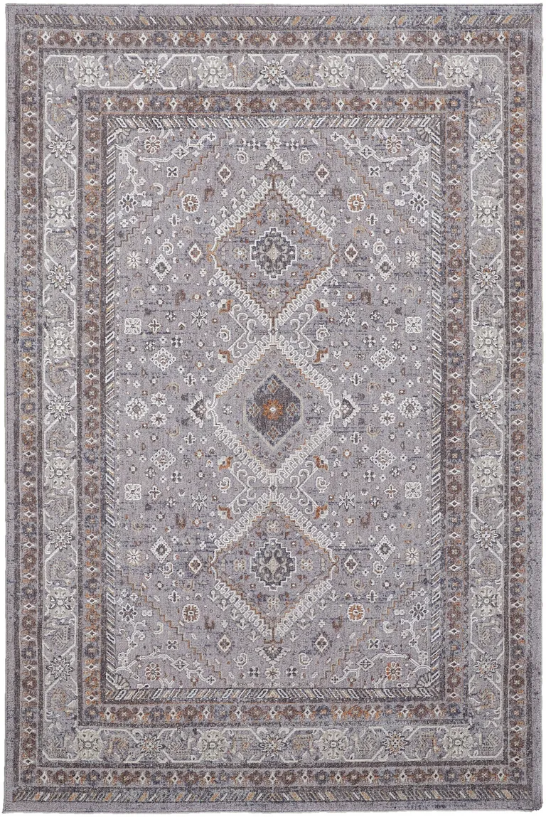 Gray Orange And Ivory Floral Power Loom Stain Resistant Area Rug Photo 4