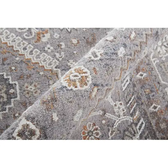 Gray Orange And Ivory Floral Power Loom Stain Resistant Area Rug Photo 2