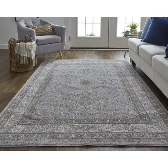 Gray Orange And Ivory Floral Power Loom Stain Resistant Area Rug Photo 9