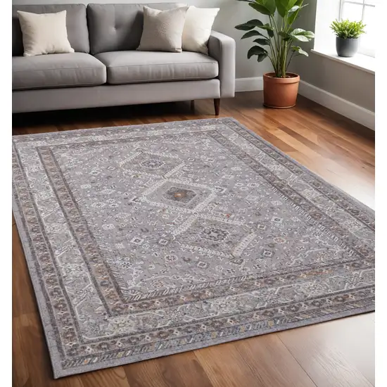 Gray and Ivory Floral Power Loom Area Rug Photo 1