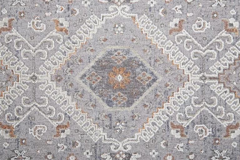 Gray Orange And Ivory Floral Power Loom Stain Resistant Area Rug Photo 3